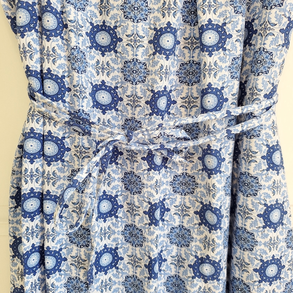 LOFT Blue and White Strappy Flounce Maxi Dress Size Large - Picture 14 of 16